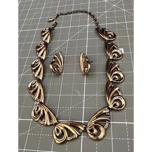 Renior Copper Mid Century Solid Copper Necklace and Earring Set